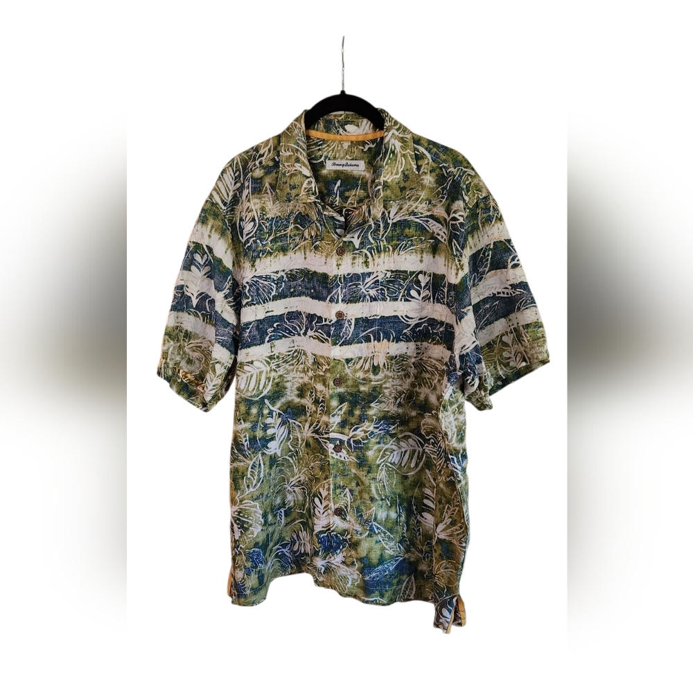Tommy Bahama Large Leafy Green and Blue Men's Casual Shirt